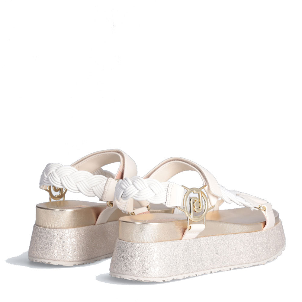 Scarpe Donna LIU JO Sandali Platform Frida 20 con Intreccio e Logo Bianchi