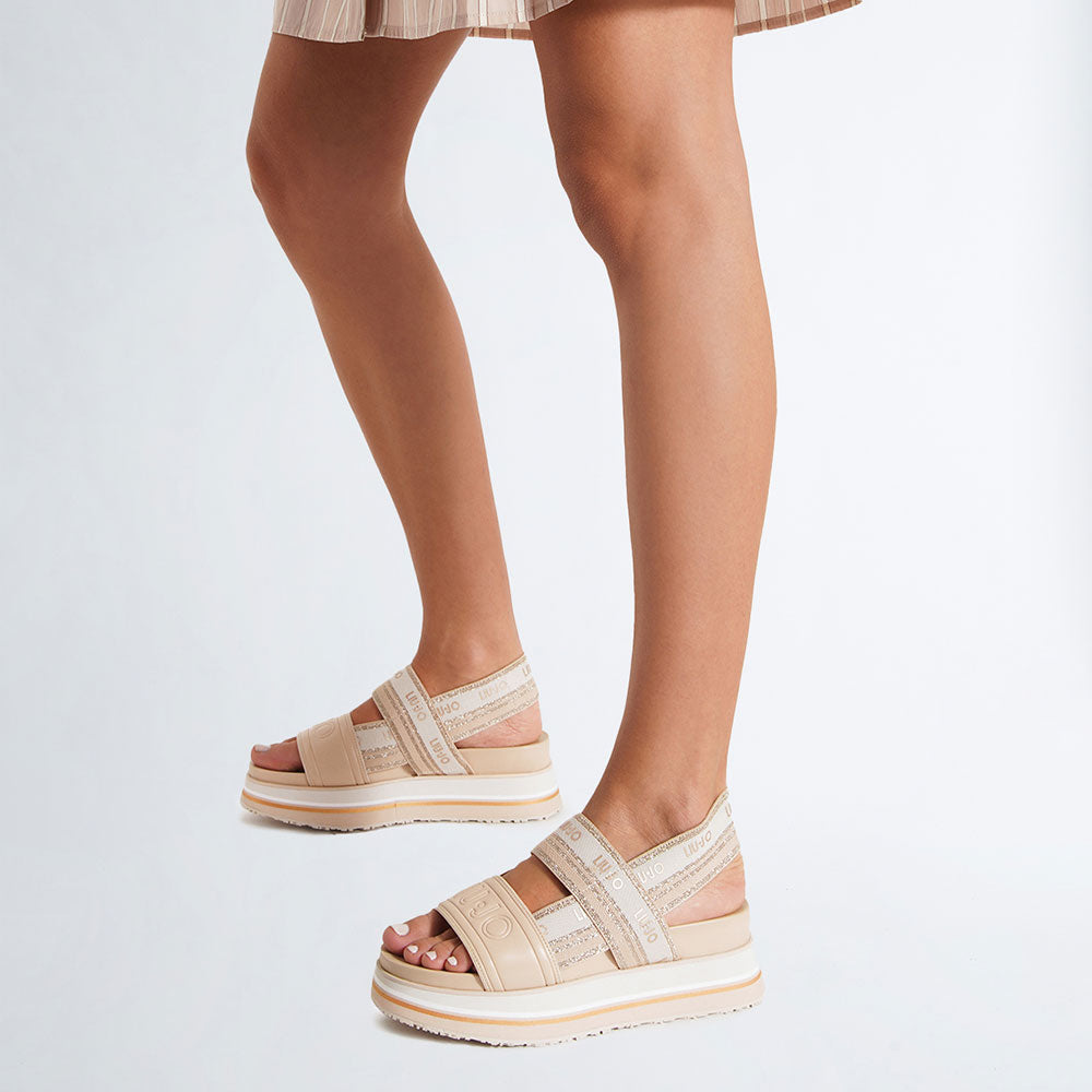 Scarpe Donna LIU JO Sandali Platform Frida 25 con Fasce Elastiche Logate Beige