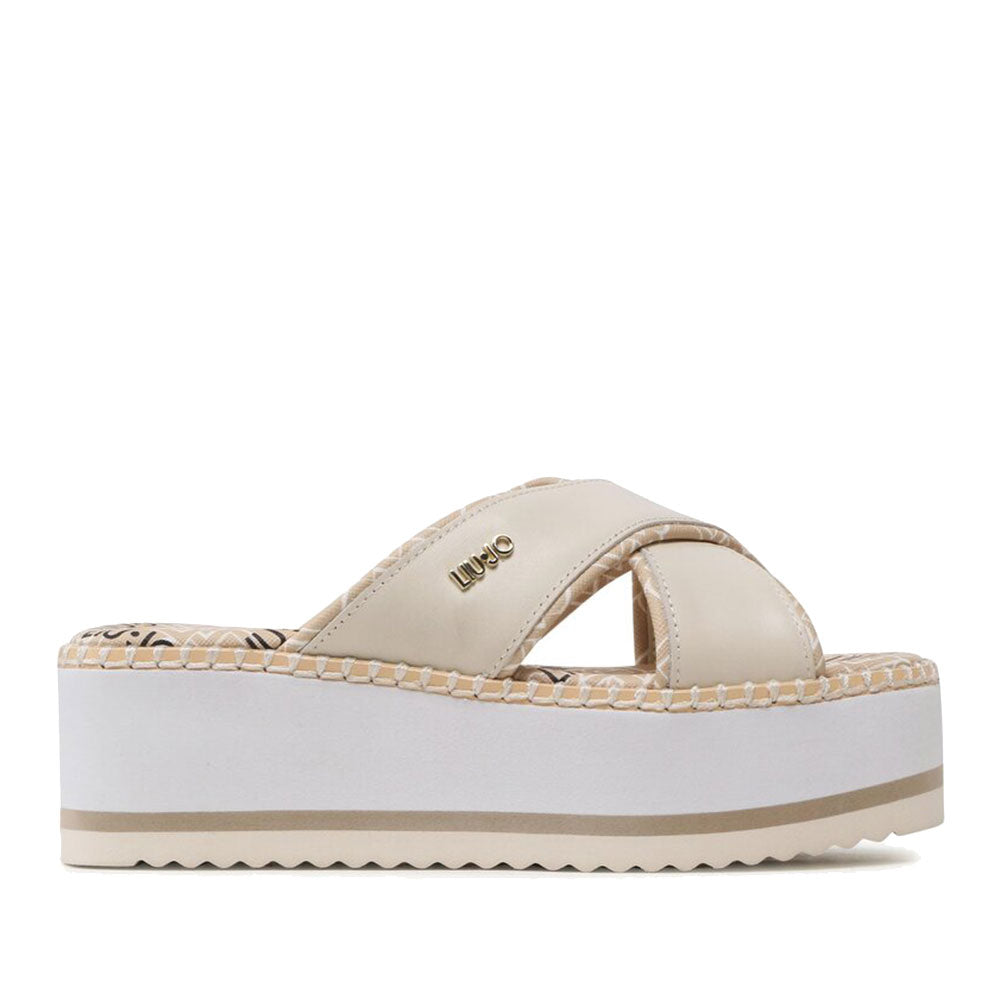 Scarpe Donna LIU JO Ama 21 Ciabatte in Pelle con Inserti Monogram colore Butter