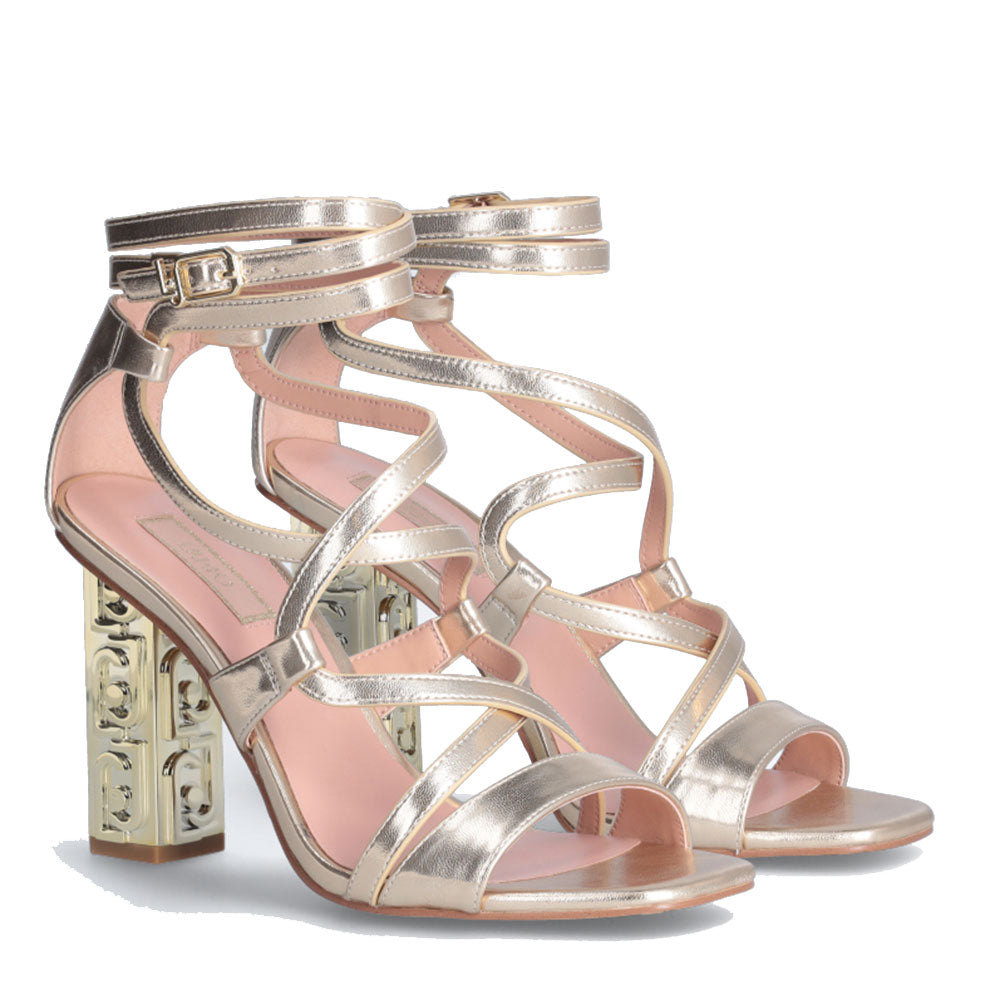 Scarpe Donna LIU JO Serena 05 Sandali Laminati Light Gold con Tacco Logato