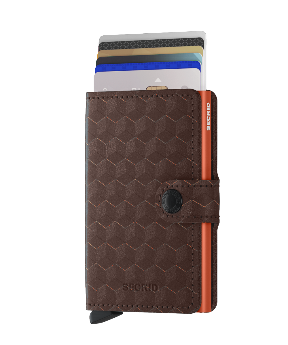 Porta Carte con Clip SECRID linea Miniwallet Optical in Pelle Brown-Orange con RFID