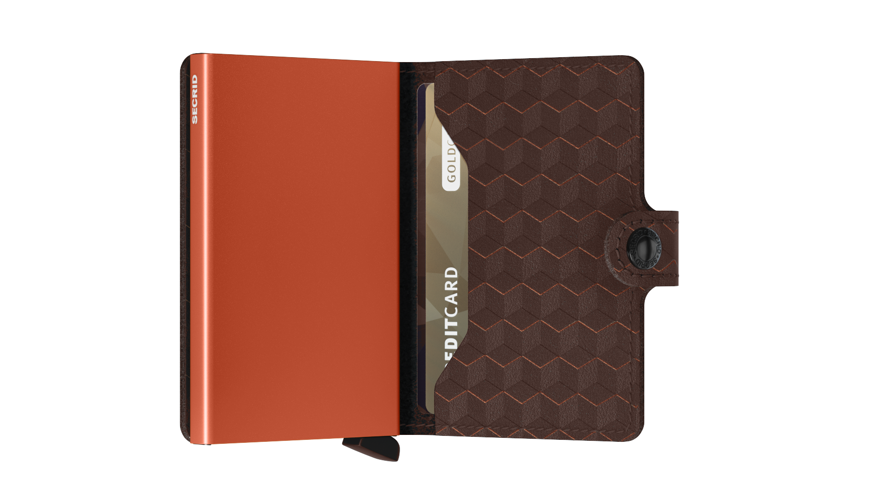 Porta Carte con Clip SECRID linea Miniwallet Optical in Pelle Brown-Orange con RFID