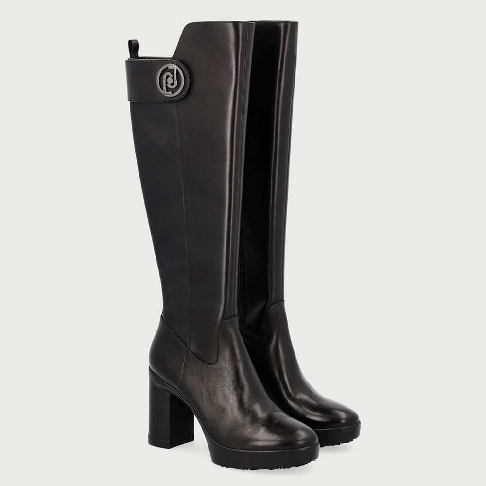 Scarpe Donna LIU JO Stivali Alti con Plateau in Pelle Nero