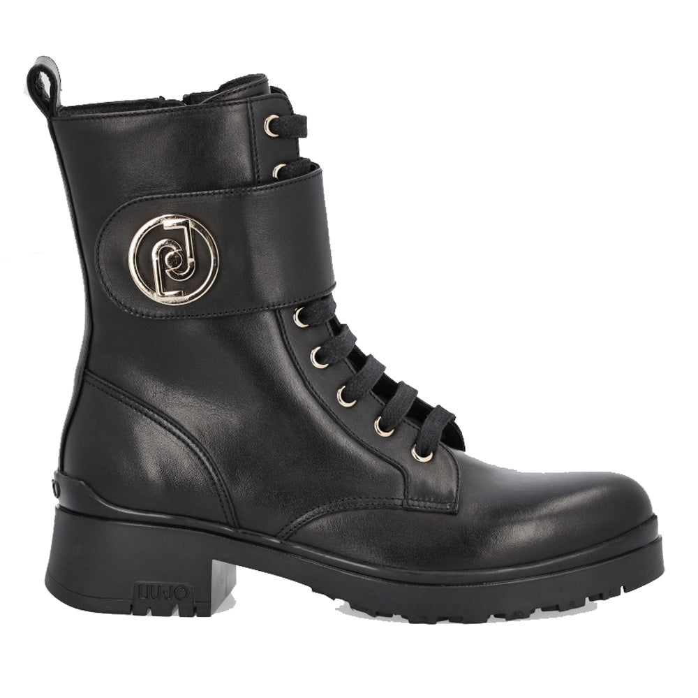 Scarpe Donna LIU JO Anfibi in Pelle Nera con Logo Oro