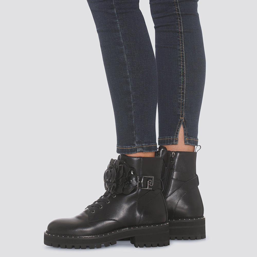 Scarpe Donna LIU JO Anfibi in Pelle Nera con Rosa