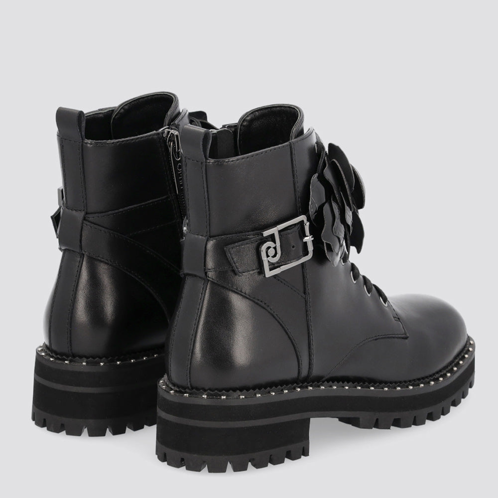 Scarpe Donna LIU JO Anfibi in Pelle Nera con Rosa