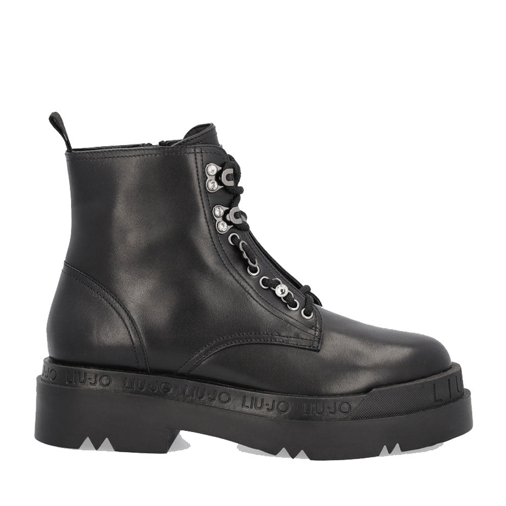 Scarpe Donna LIU JO Stivaletti Platform Stringati in Pelle Nera