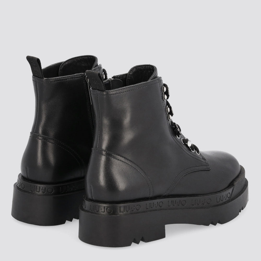 Scarpe Donna LIU JO Stivaletti Platform Stringati in Pelle Nera