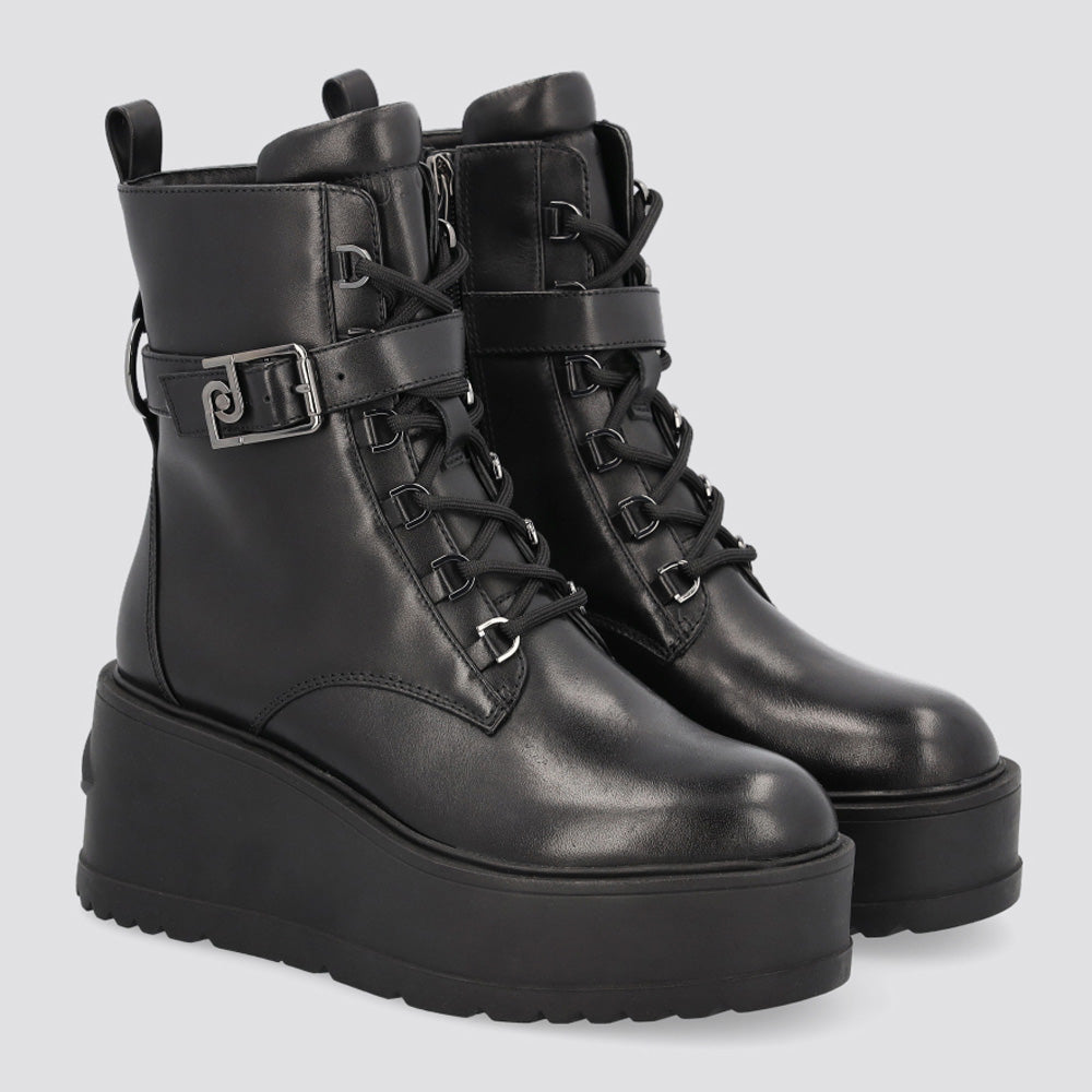 Scarpe Donna LIU JO Anfibi in Pelle Nera con Zeppa