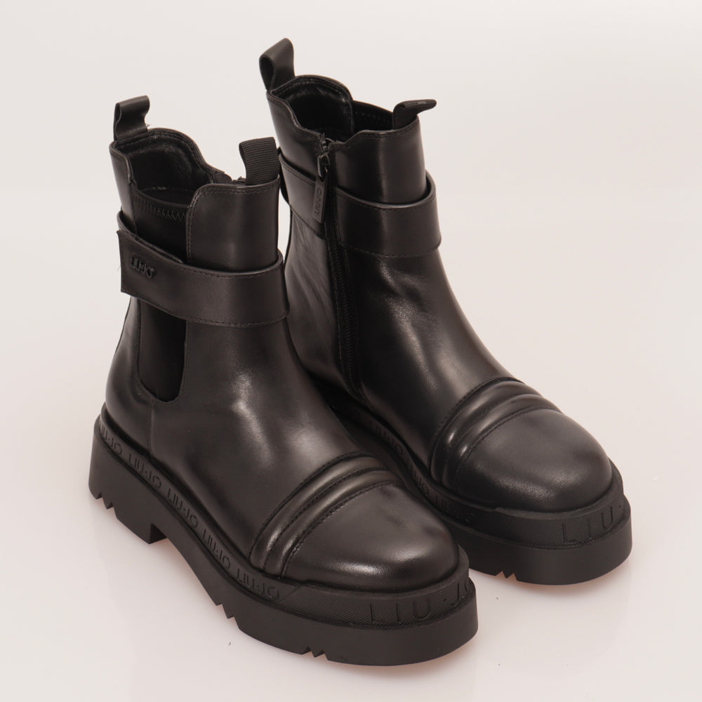 Scarpe Donna LIU JO Stivaletti Ankle Boots in Pelle Liscia Nera