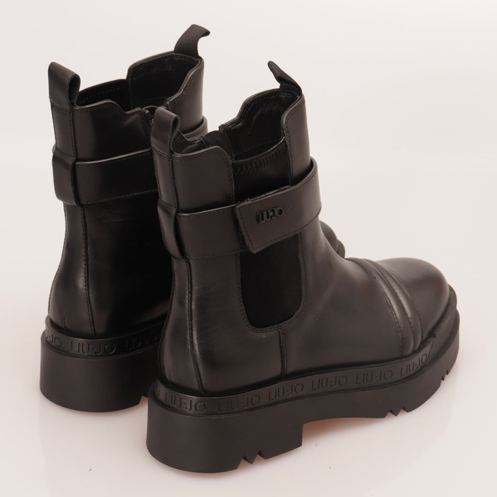 Scarpe Donna LIU JO Stivaletti Ankle Boots in Pelle Liscia Nera