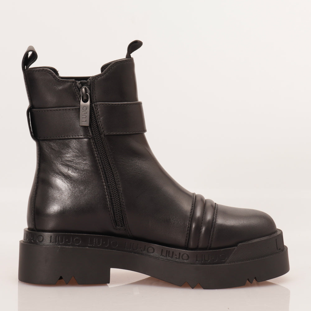 Scarpe Donna LIU JO Stivaletti Ankle Boots in Pelle Liscia Nera