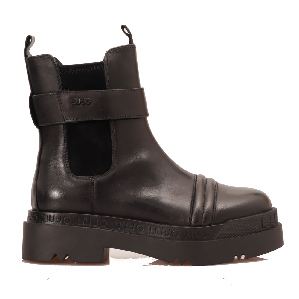 Scarpe Donna LIU JO Stivaletti Ankle Boots in Pelle Liscia Nera
