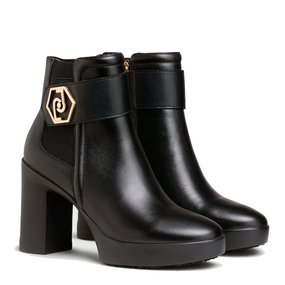 Scarpe Donna LIU JO Stivaletti con Tacco Now 24 in Pelle Nera con Tacco Largo