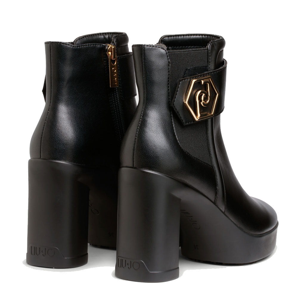 Scarpe Donna LIU JO Stivaletti con Tacco Now 24 in Pelle Nera con Tacco Largo