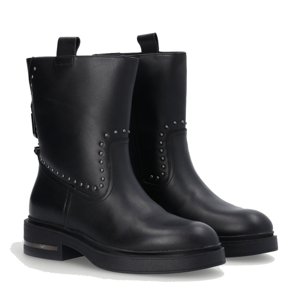 Scarpe Donna LIU JO Stivaletti Biker Gabrielle 04 in Pelle Nera