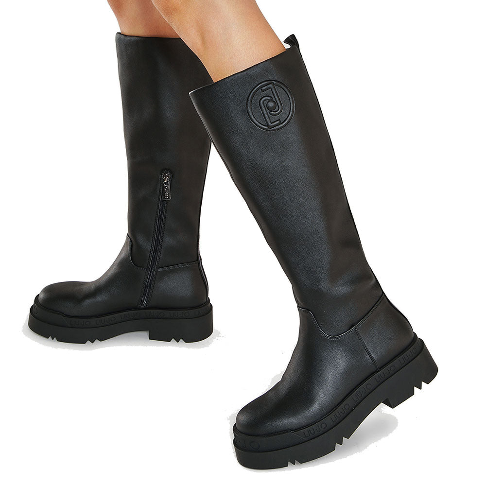 Scarpe Donna LIU JO Stivale Alto Platform Love 26 Nero con Maxi Logo