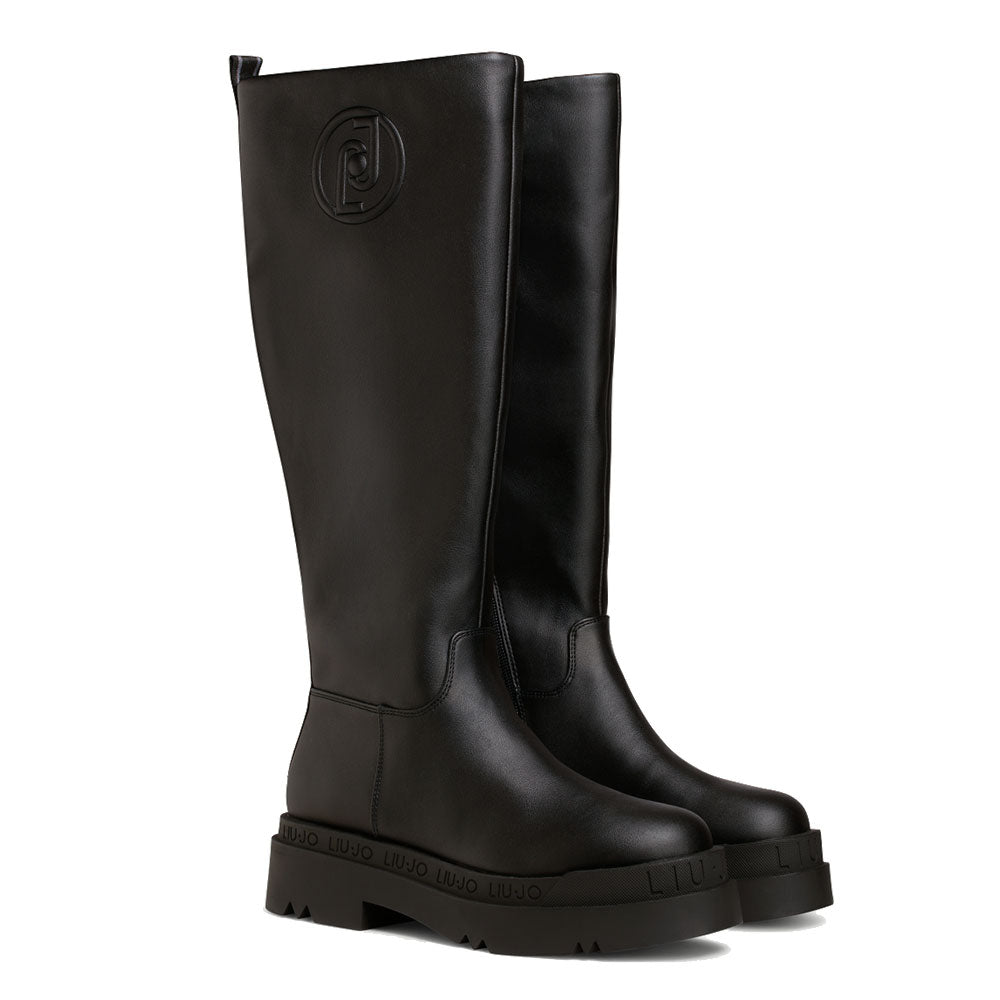 Scarpe Donna LIU JO Stivale Alto Platform Love 26 Nero con Maxi Logo