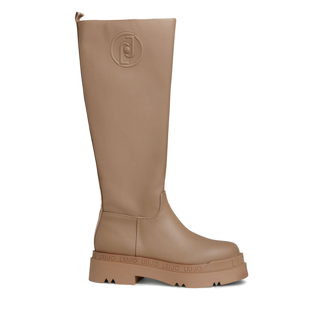Scarpe Donna LIU JO Stivale Alto Platform Love 26 Taupe con Maxi Logo