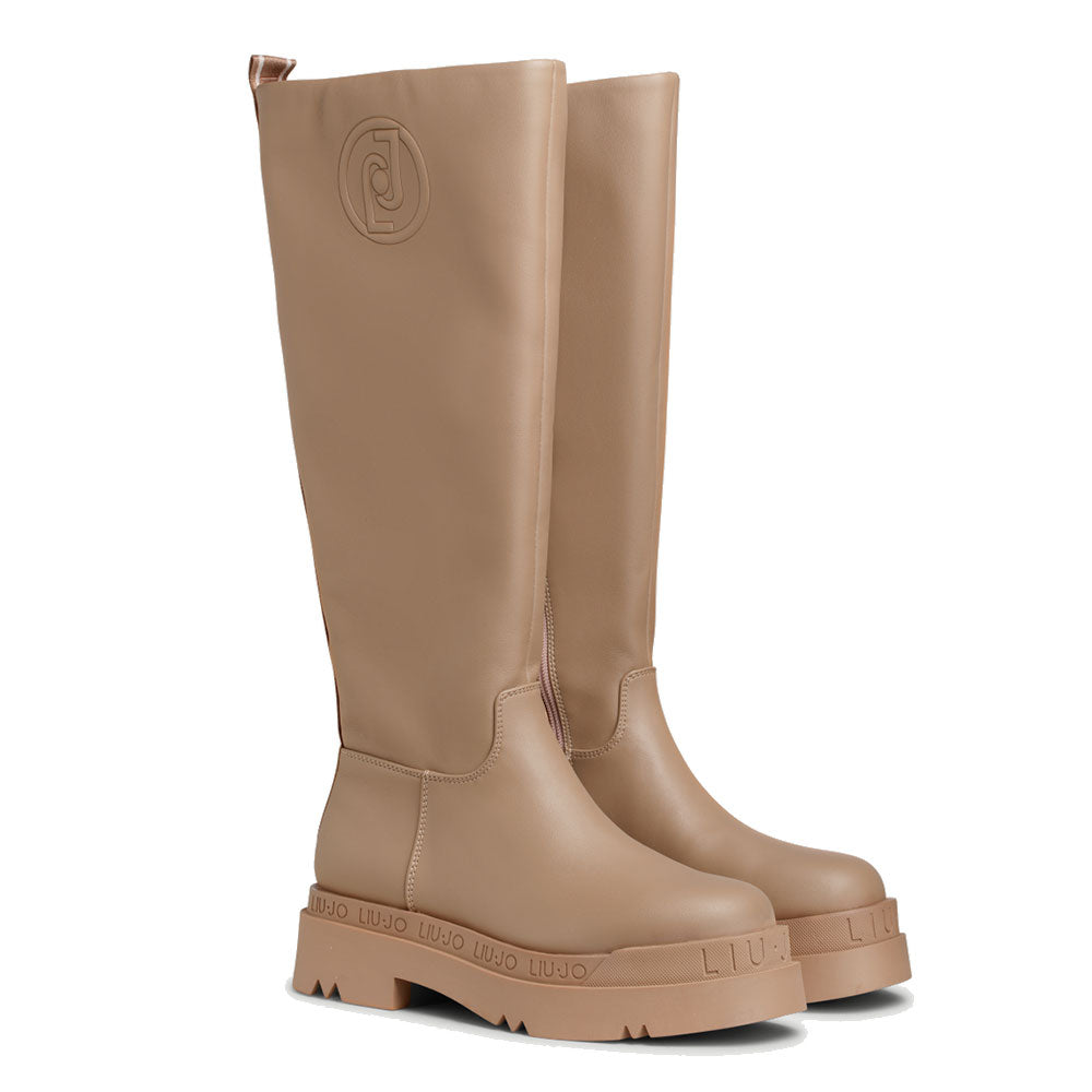 Scarpe Donna LIU JO Stivale Alto Platform Love 26 Taupe con Maxi Logo