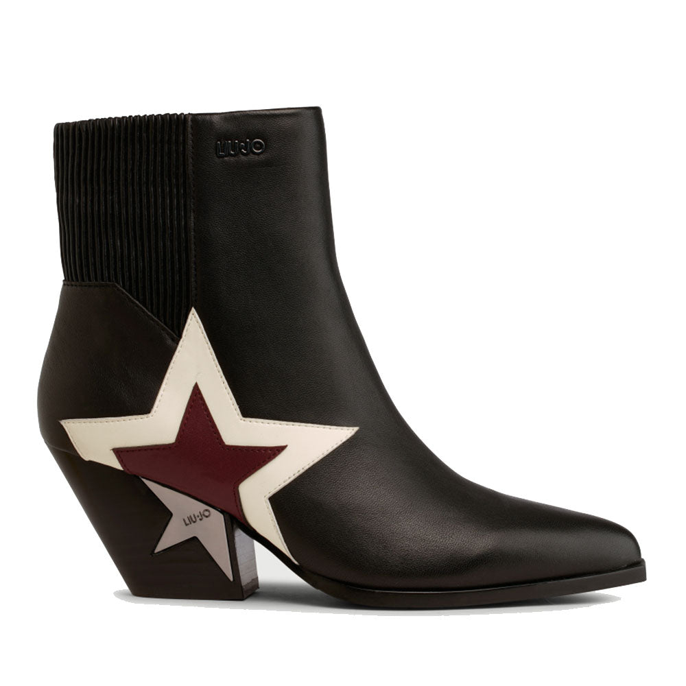 Scarpe Donna LIU JO Stivaletti Texani Elide 13 in Pelle Nera con Stella Bicolor
