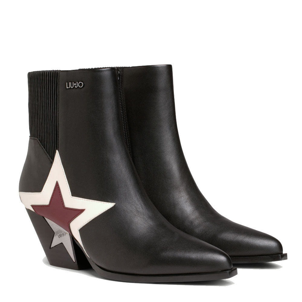 Scarpe Donna LIU JO Stivaletti Texani Elide 13 in Pelle Nera con Stella Bicolor
