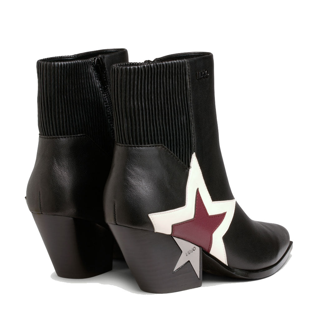 Scarpe Donna LIU JO Stivaletti Texani Elide 13 in Pelle Nera con Stella Bicolor