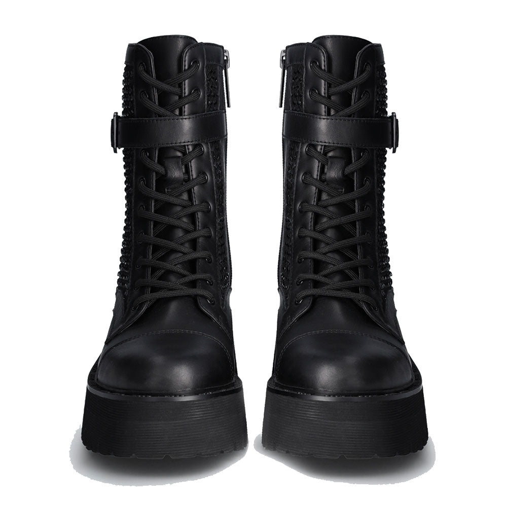 Scarpe Donna LIU JO Flair 03 Anfibi Alti in Pelle Nera con Inserti in Rete e Strass