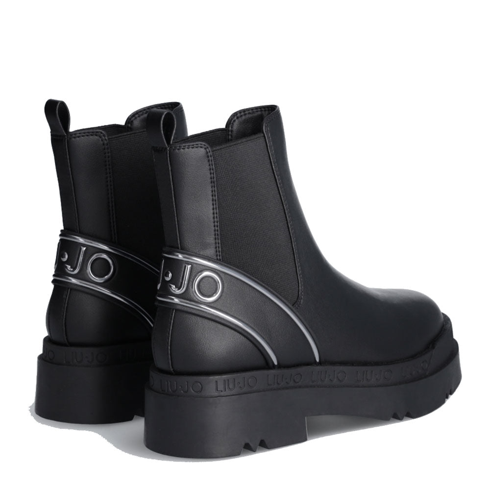 Scarpe Donna LIU JO Love 45 Stivaletti Beatles Neri con Maxi Logo