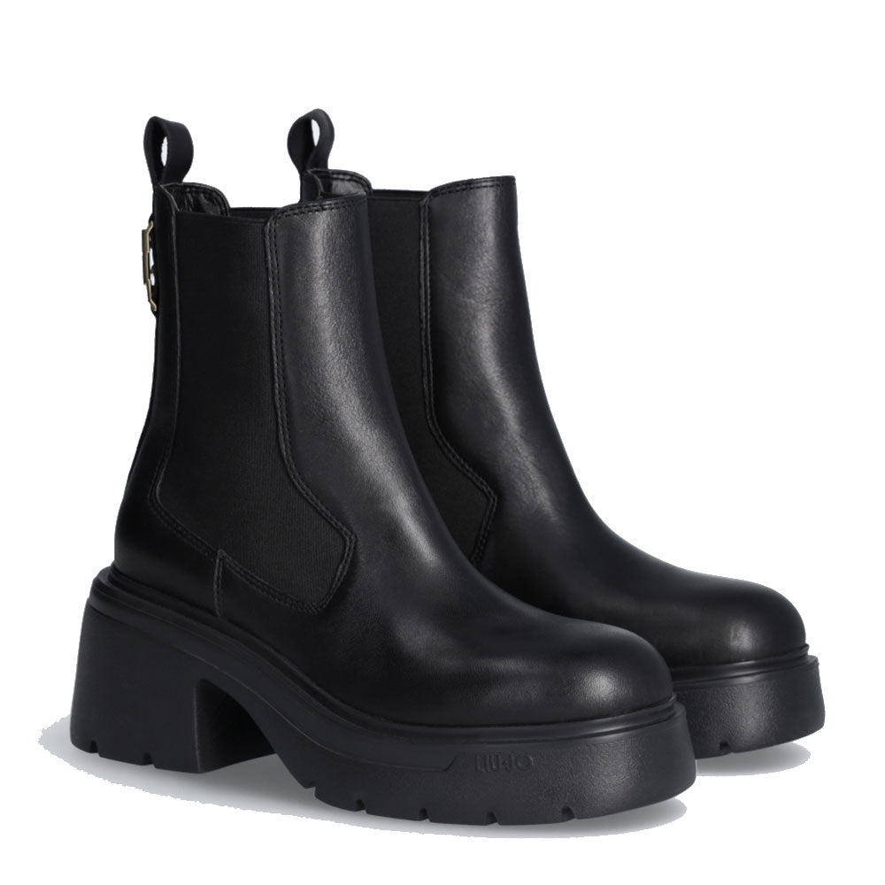 Scarpe Donna LIU JO Carrie 19 Stivaletti Beatles in Pelle Nera con Tacco Largo