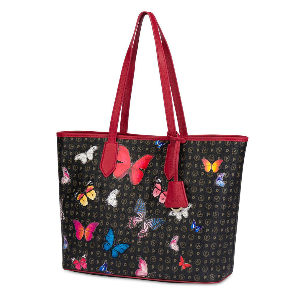 Borsa Donna Shopping a Spalla POLLINI Linea Heritage Butterfly Nero e Rosso TE8427