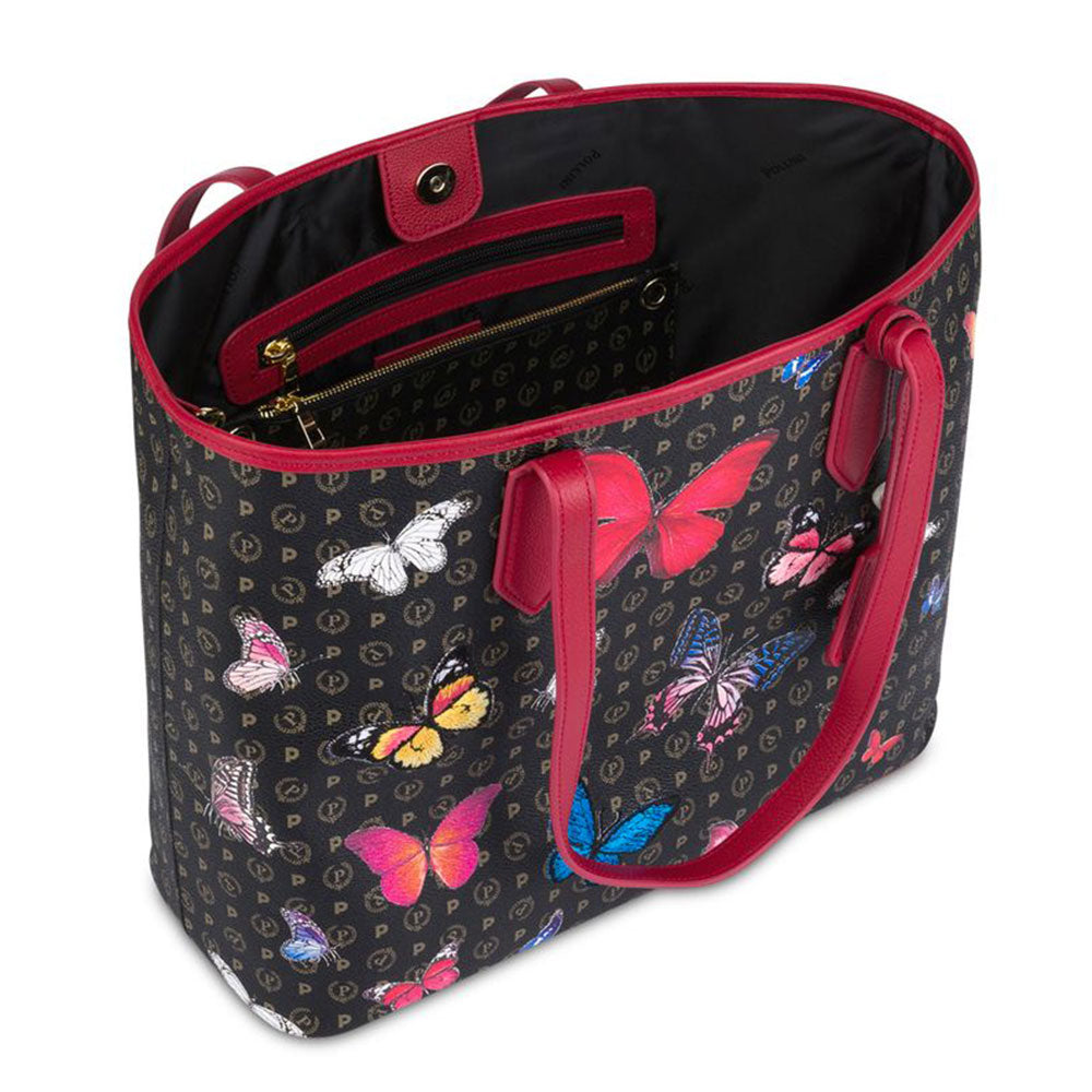 Borsa Donna Shopping a Spalla POLLINI Linea Heritage Butterfly Nero e Rosso TE8427