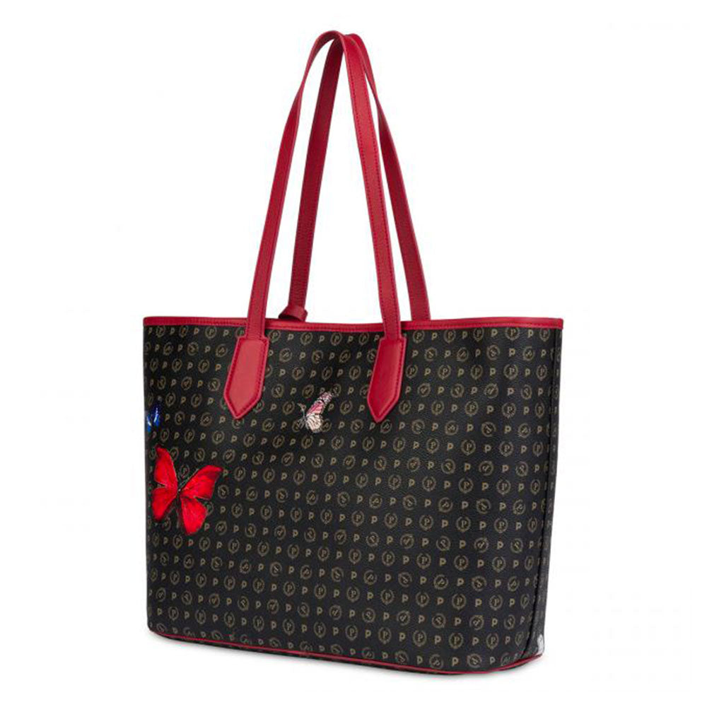 Borsa Donna Shopping a Spalla POLLINI Linea Heritage Butterfly Nero e Rosso TE8427