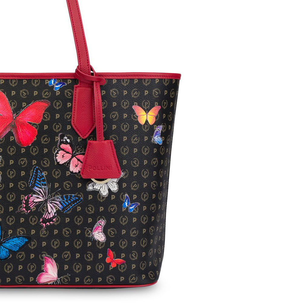 Borsa Donna Shopping a Spalla POLLINI Linea Heritage Butterfly Nero e Rosso TE8427
