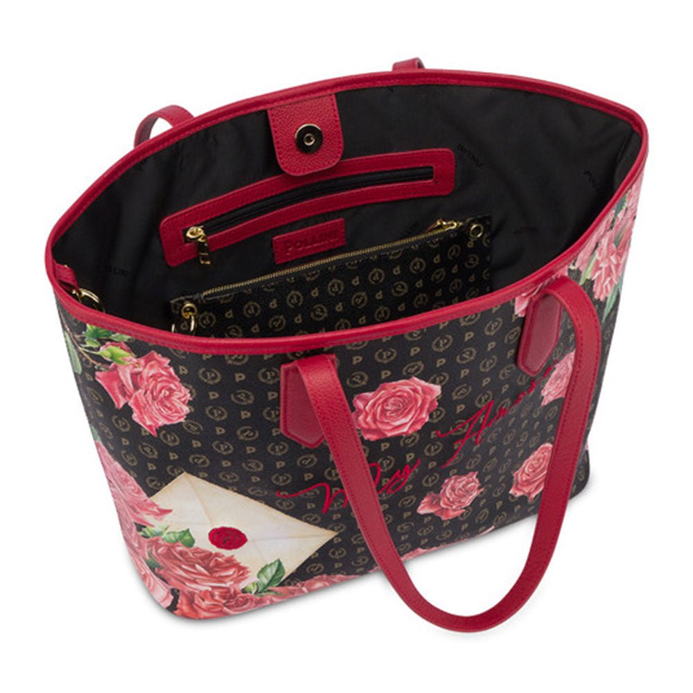Borsa Donna Shopping a Spalla POLLINI Linea Heritage My Amore Nero Rosso TE8427