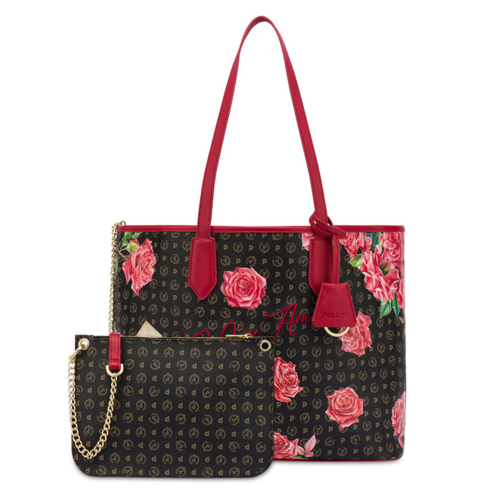 Borsa Donna Shopping a Spalla POLLINI Linea Heritage My Amore Nero Rosso TE8427