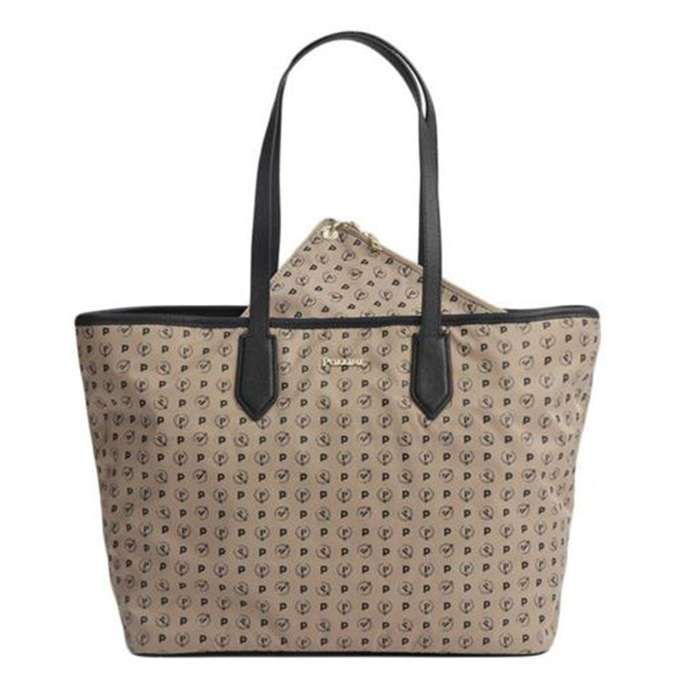 Borsa Donna Shopping a Spalla POLLINI Linea Heritage Logo Soft in Tessuto Beige