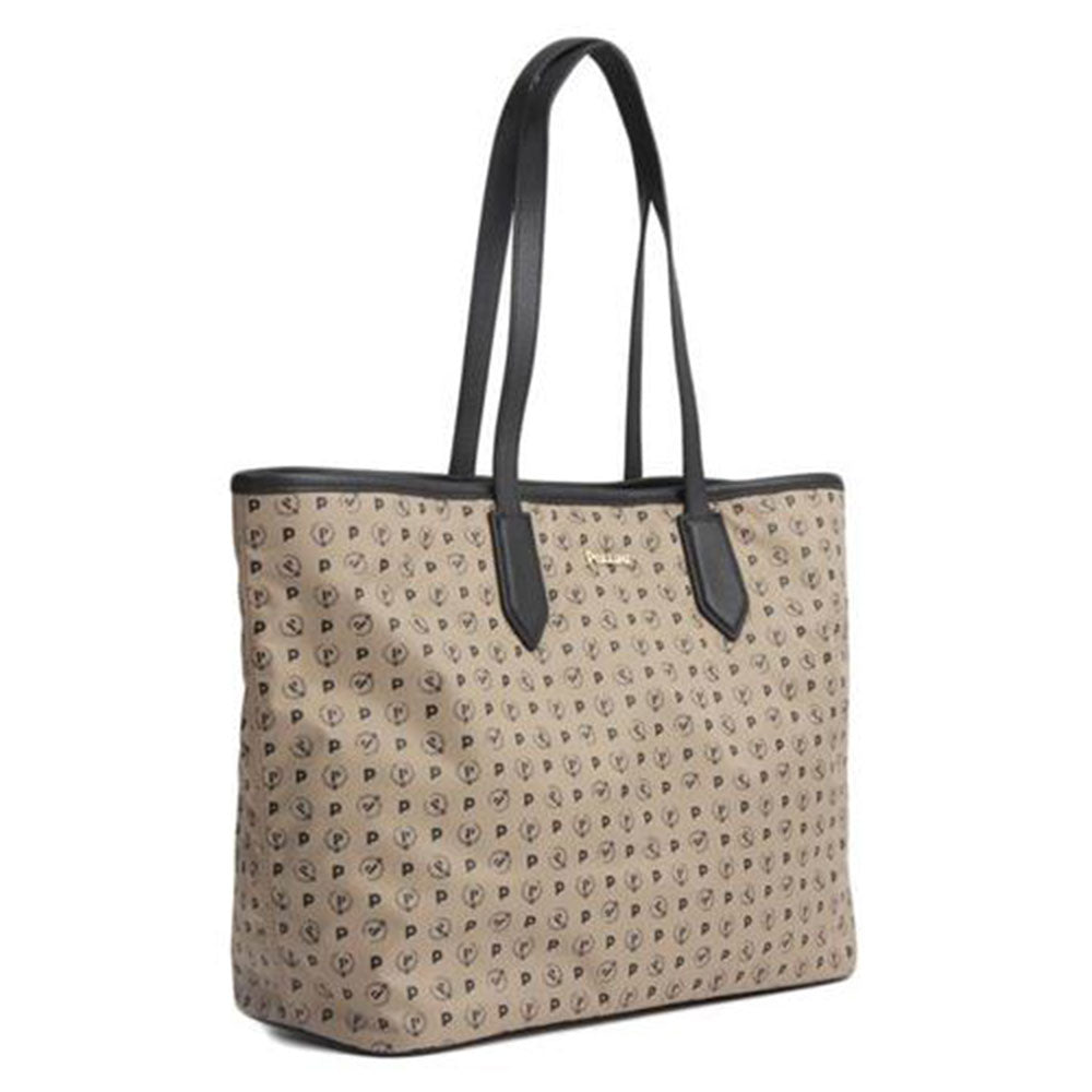 Borsa Donna Shopping a Spalla POLLINI Linea Heritage Logo Soft in Tessuto Beige