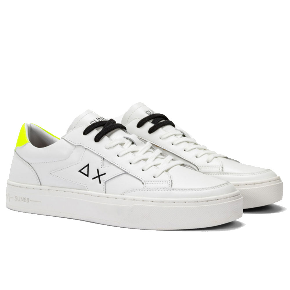 Scarpe Uomo SUN68 Sneakers Linea Skate in Pelle Colore Bianco - Giallo