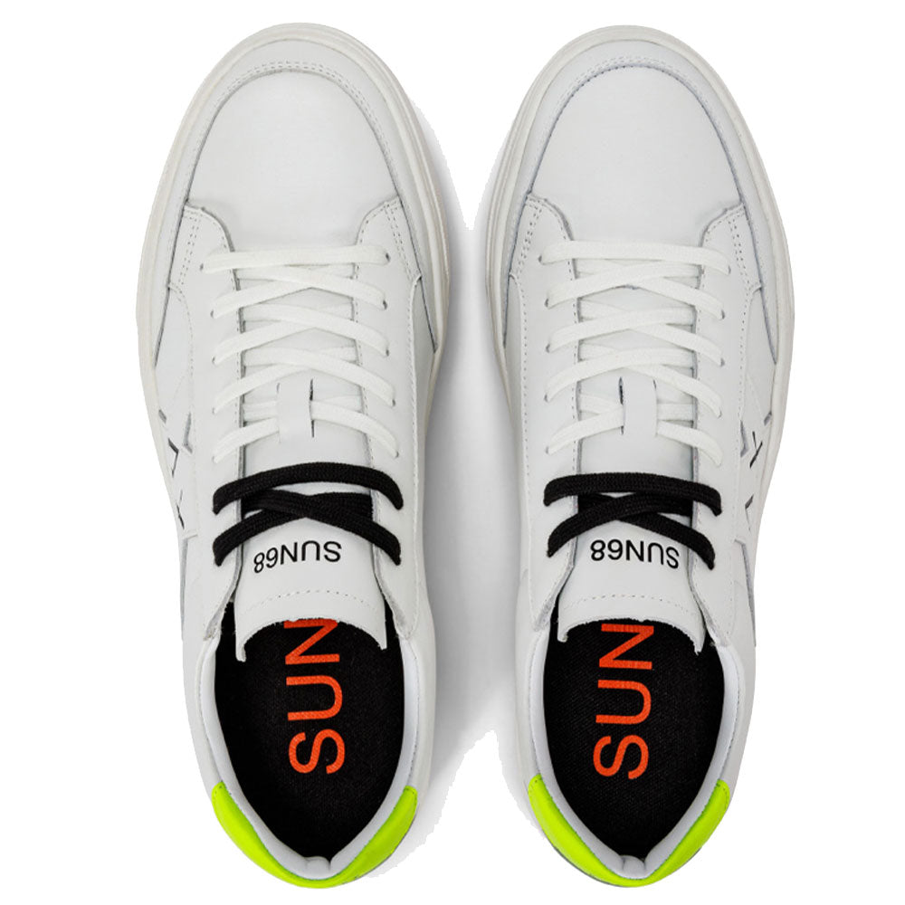 Scarpe Uomo SUN68 Sneakers Linea Skate in Pelle Colore Bianco - Giallo