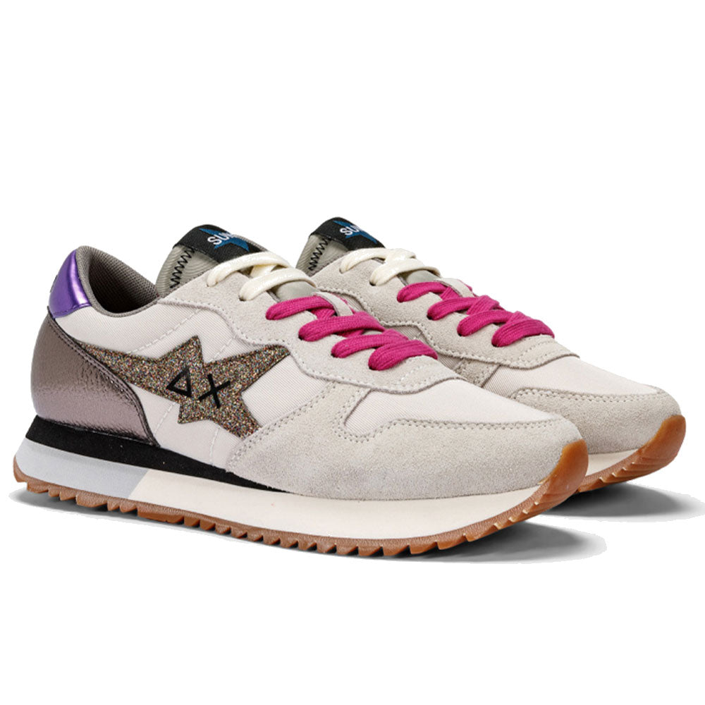 Scarpe Donna Sun68 Sneakers Stargirl Nylon Glitter Colore Bianco Panna