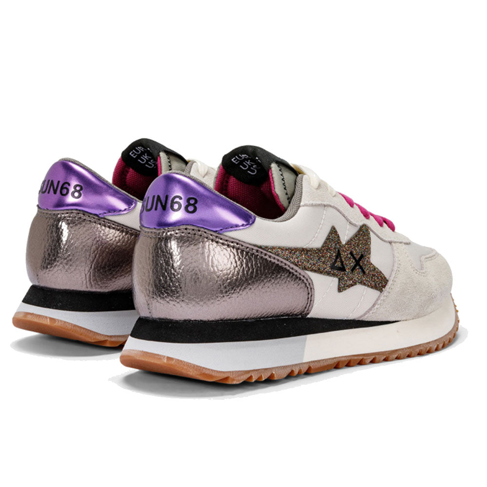 Scarpe Donna Sun68 Sneakers Stargirl Nylon Glitter Colore Bianco Panna