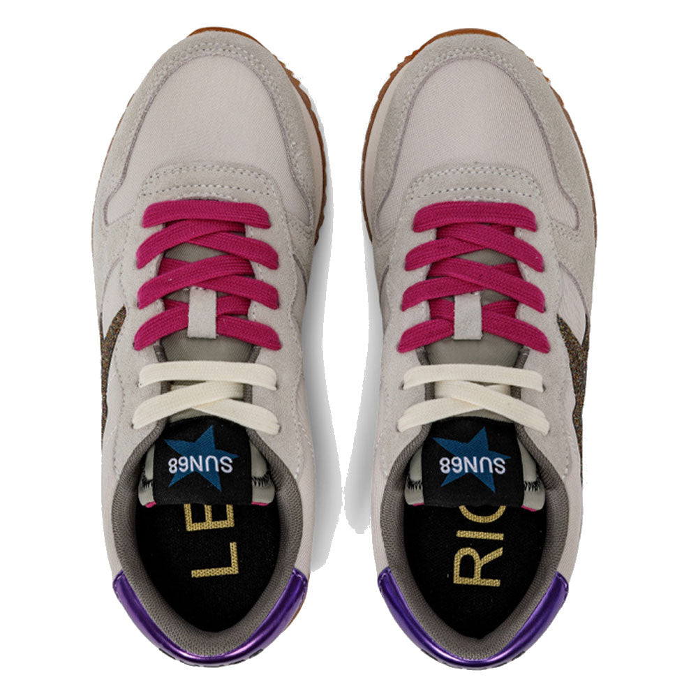 Scarpe Donna Sun68 Sneakers Stargirl Nylon Glitter Colore Bianco Panna