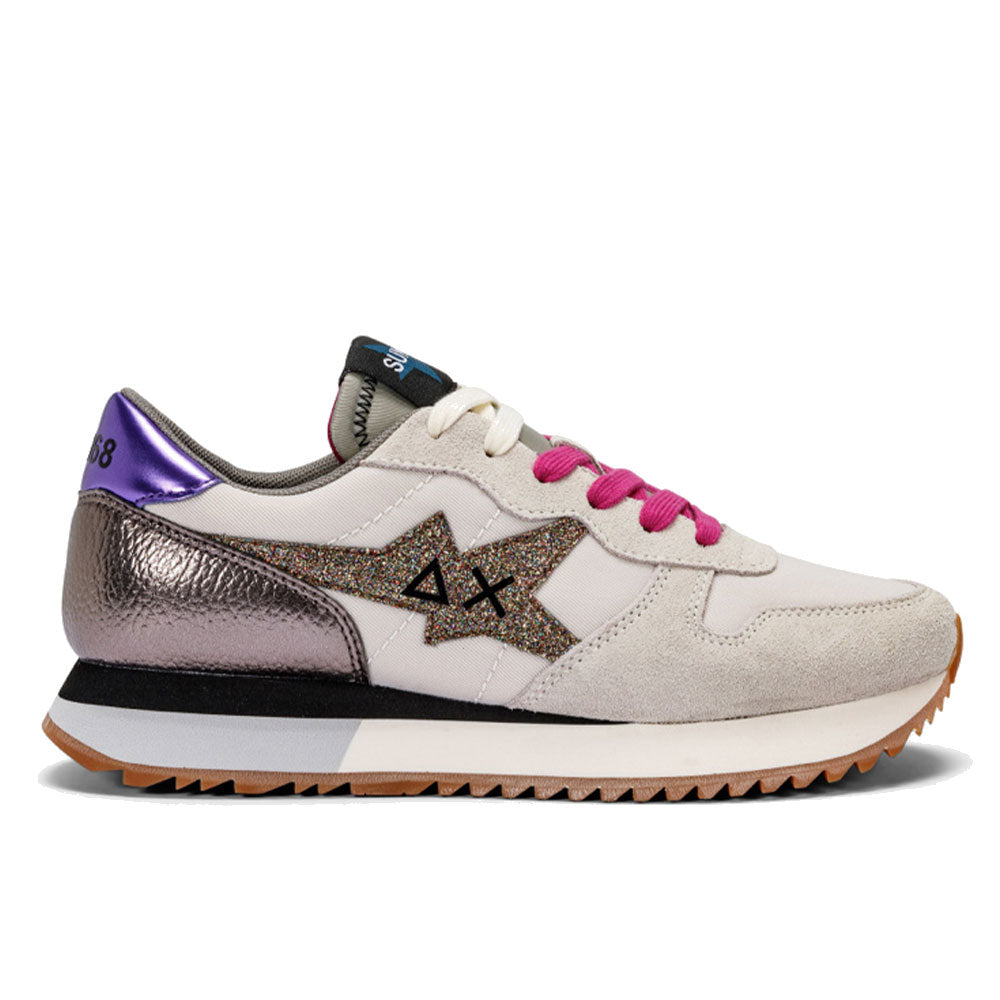 Scarpe Donna Sun68 Sneakers Stargirl Nylon Glitter Colore Bianco Panna