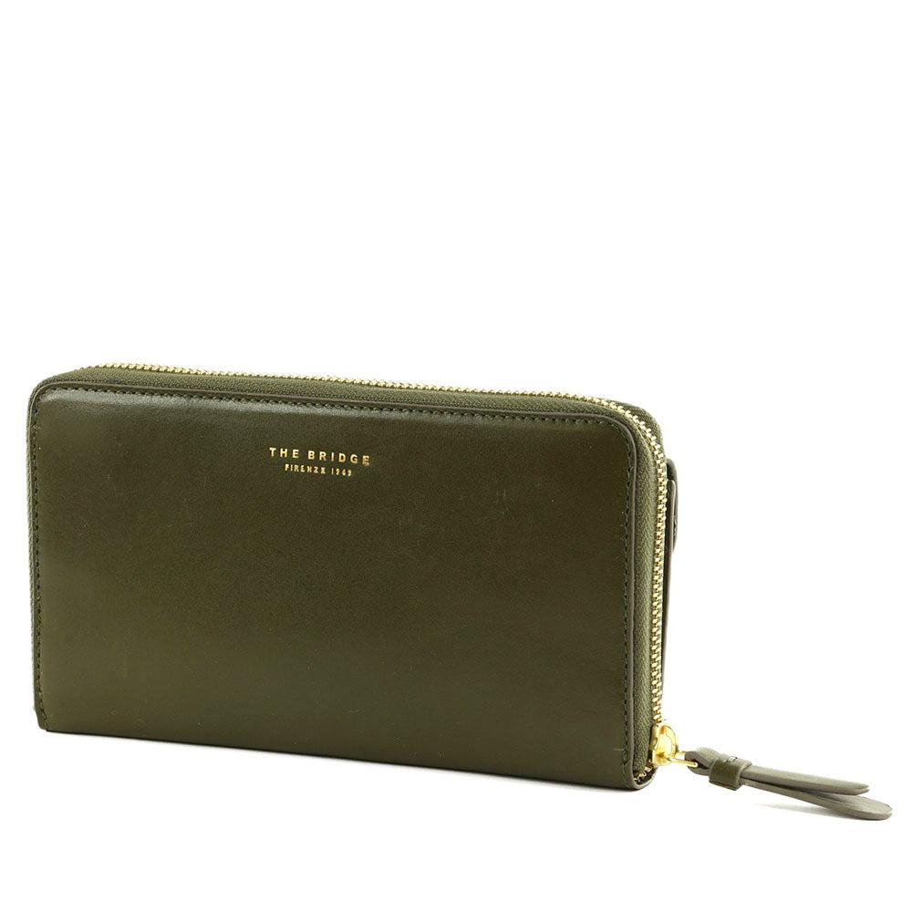 Portafoglio Donna Zip Around THE BRIDGE linea Ginevra in Pelle Verde Timo