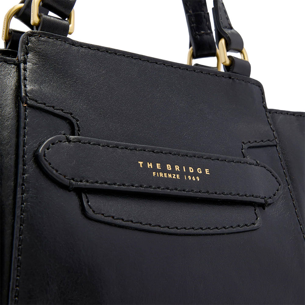 Damen-Henkeltasche THE BRIDGE Modell Lucrezia aus schwarzem Leder