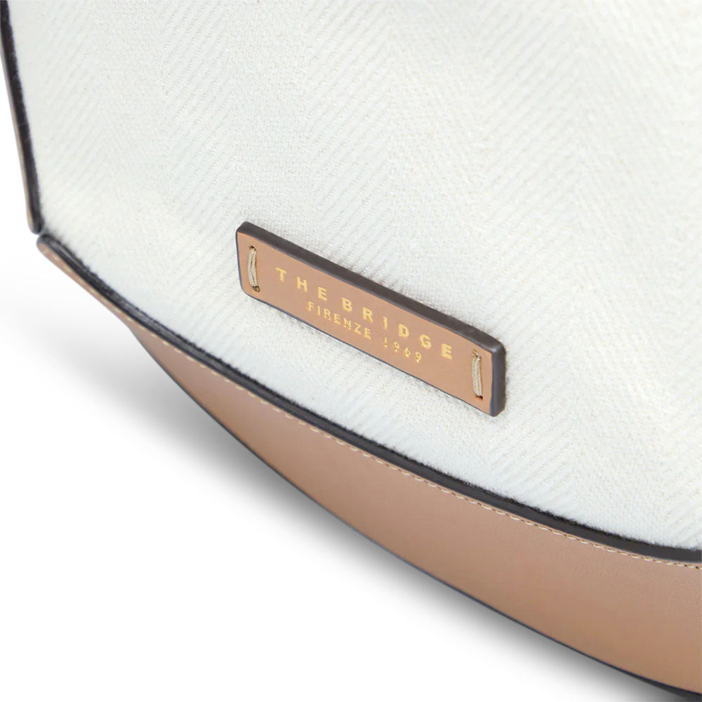 Borsa Donna a Spalla THE BRIDGE linea Fedora in Pelle Beige e Tessuto Bianco
