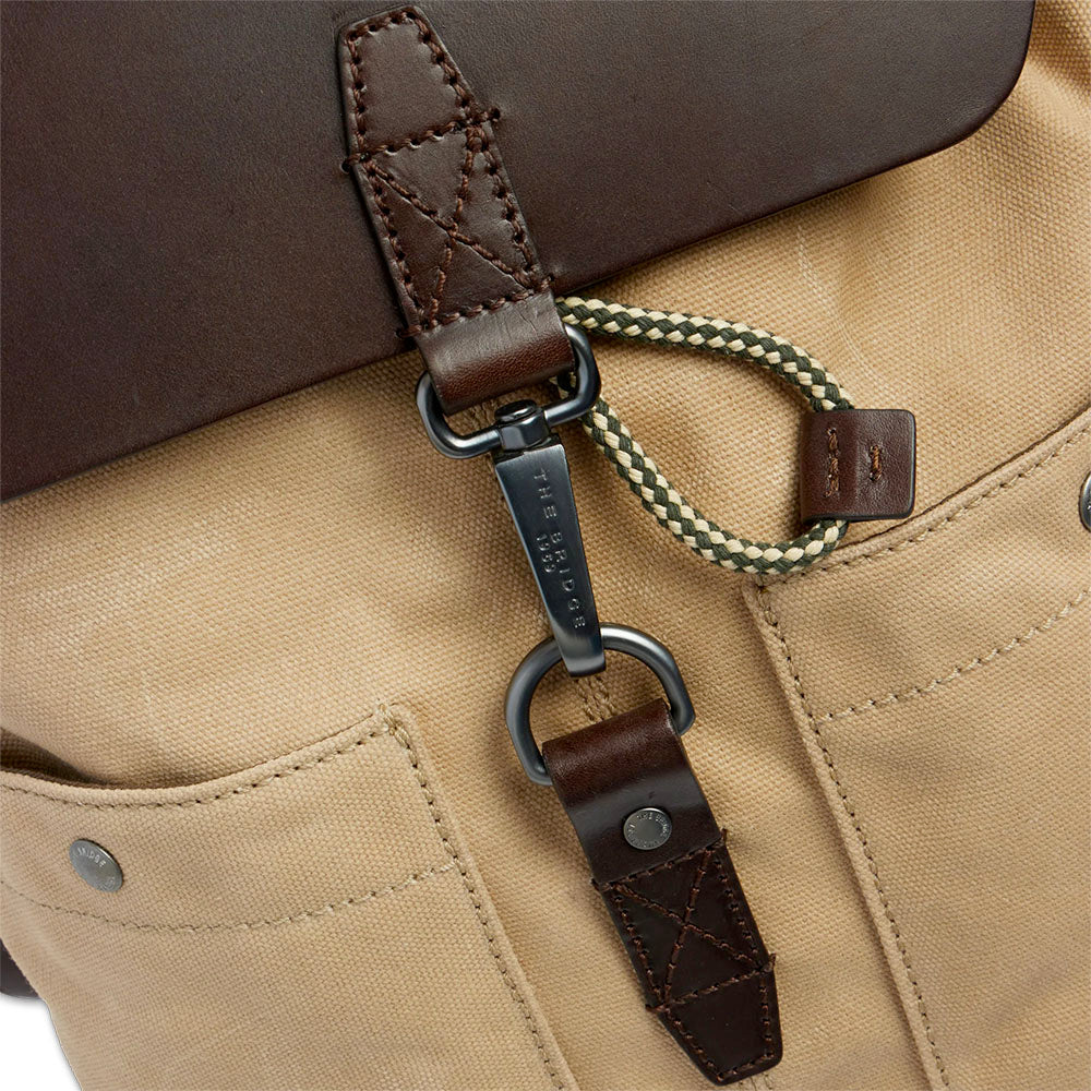 Zaino Uomo THE BRIDGE linea Igor in Tessuto Cerato Beige e Pelle Testa di Moro