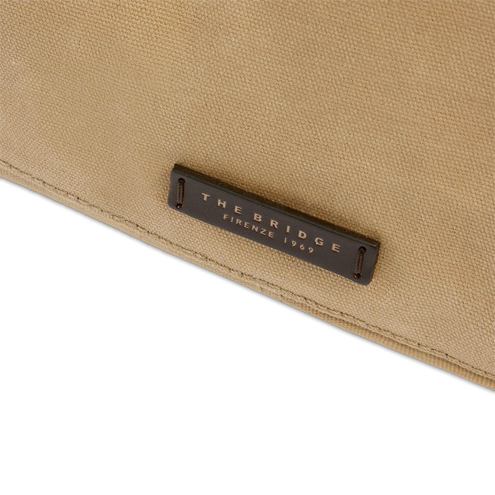 Borsone da Viaggio THE BRIDGE linea Igor in Tessuto Cerato Beige e Pelle Testa di Moro