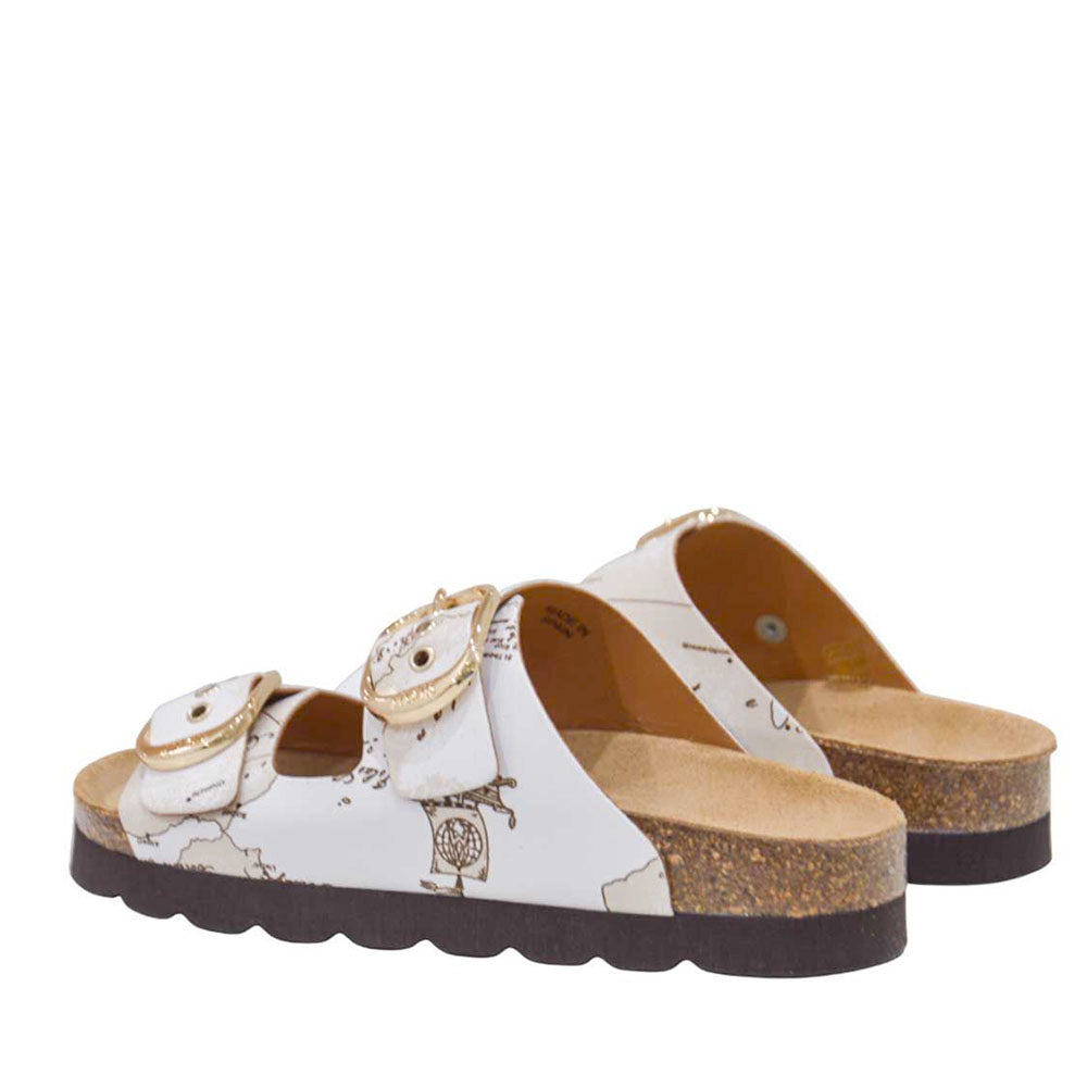 Ciabatte Donna Doppia Fascia 1A Classe Alviero Martini in Eco Nappa stampa Geo White 1422